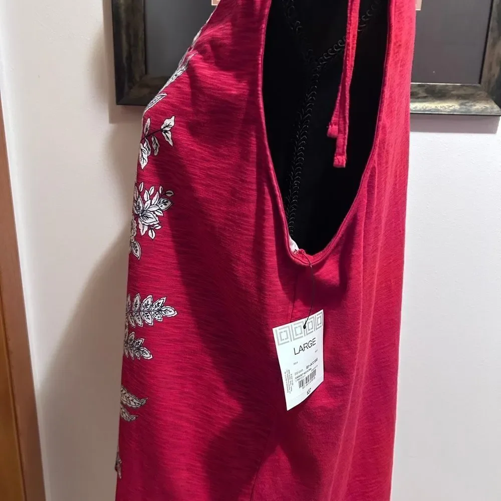Liz Claiborne Red Floral V-Neck Sleeveless Tie Shoulders Tank Top NEW - Picture 9 of 14